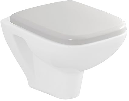 Inbagno Copriwater Originale per Vaso sospeso Serie Domus, in termoindurente Bianco Lucido, Cerniere in Acciaio Cromato e Fissaggio dal Basso