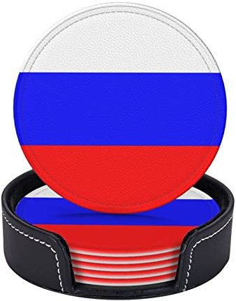 Lot de 6 sous-Verres en Cuir, sous-Verres Drapeau Russe, Ensemble de sous-Verres résistants à la Chaleur pour Boissons café thé