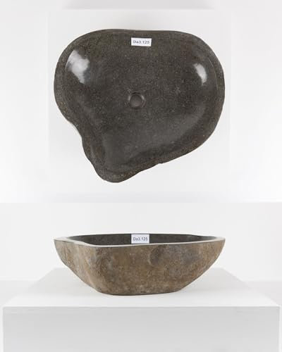 WOHNFREUDEN - Lavabo ovale in pietra naturale, 60 cm, colore grigio