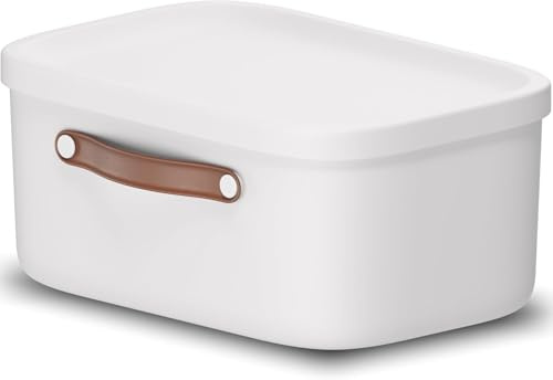 Rotho Maloja Aufbewahrungsbox mit Deckel 2er-Set 12 L stapelbar Creme-Weiß | Aufbewahrungsboxen, sicher verschließbar, modular kombinierbar, Griff, pflegeleichter Kunststoff, für Küche und Bad