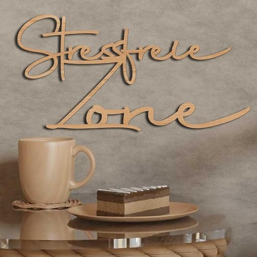 Namofactur Stressfreie Zone Wanddeko Schriftzug aus Holz I Wand Deko Geschenk Wohnzimmer Flur Familie - 12 Farben