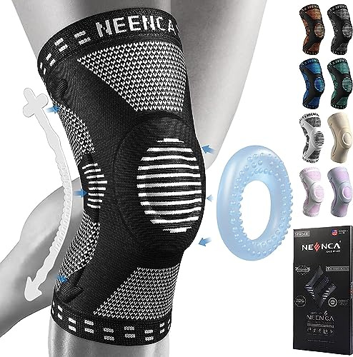 NEENCA Knäbandage, komprimerat knästöd med patella-gelkuddar och fjäderstabilisatorer, medicinska knäskydd för löpning, meniskrivning, artrit, ledsmärta, ACL, återhämtning