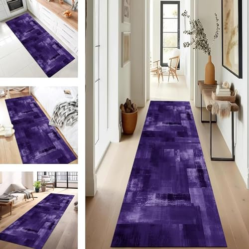 SUCERU Teppich Läufer Flur Lang küchenteppich waschbar rutschfest Dunkelblau Outdoor Teppich 70X300CM Polyester Dauerhaft für Wohnzimmer Schlafzimmer Büro Esszimmer Anpassbar Teppichläufer Meterware