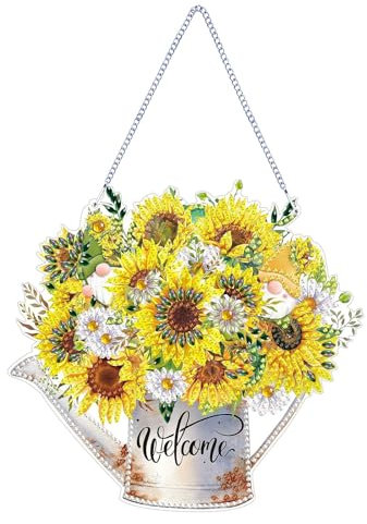 CXINLky DIY Diamond Painting Pendentif avec chaîne, images de peinture diamant tournesols, peinture diamant créative 5D kits de décoration murale pour fenêtre mur entrée décor-01 bouquet de tournesols