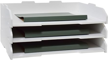 Stapelbare Papierablage, A3, 3 Etagen, Schreibtisch-Organizer für Bürobedarf, Aktenaufbewahrung, Brief-Organizer, A3-Aktenordner, Zuhause oder Büro, Schule, Weiß (Querformat, Weiß, 3 Ebenen) | 3-stöckiger Papiersortierer, Tabloidgröße, flacher Aktenhalter, Bastelpapier und Post, Dokumentenaufbewahrung