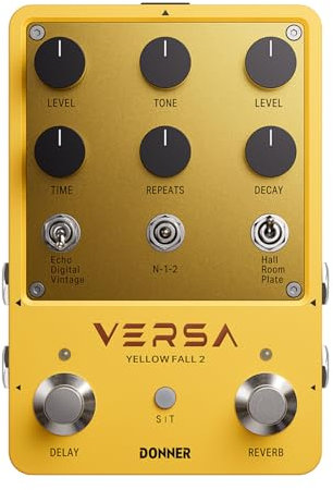 Donner Delay & Reverb Pedal with Tap Tempo, Preset Saving, Stereo in/out, Digital 3x3 Multi-Mode Effects for Electric Guitar, True Bypass (Versa - Yellow Fall II)