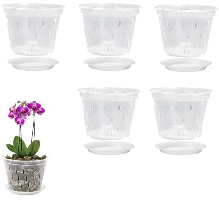 Maceta para orquídeas, 5 macetas de orquídeas con agujeros, macetas de drenaje transparentes para suculentas, macetas de jardín transpirables para flores, rosas, orquídeas, pensamientos, cactus,
