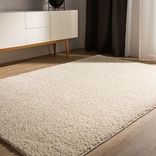 benuta Basic Hochflorteppich Teppich Wohnzimmer Sohari - Creme 133x190 cm - Minimalistischer Look - Weich & Waschbar - Für Schlafzimmer, Flur oder Esszimmer - Geeignet für Fußbodenheizung