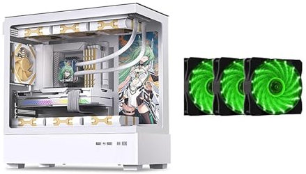 Computer Case 270° Tempered Glass Mid-Tower Case - Compatible With M-ATX/ITX Motherboard - 9 Fan Positions - Supports Water Cooling - Support Back Insertion Of Motherboard(White,9 fans)