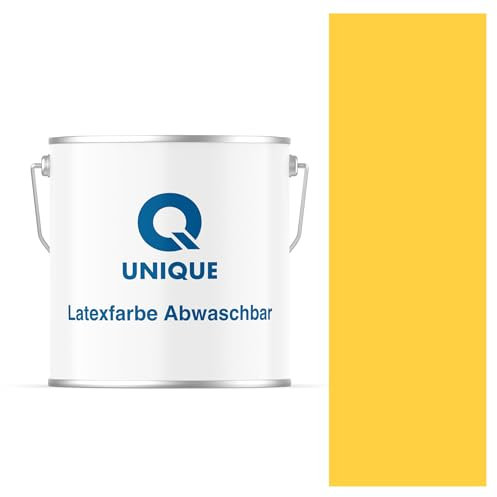 Q UNIQUE Latexfarbe ABWASCHBAR 5L (ca.35m2) Golden, Waschbare, hochdeckende, tiefmatte Latexfarbe auf Basis von Ethylen-Vinylacetat-Copolymer. VOC-frei, geeignet für Wände/Decken in Innenräu