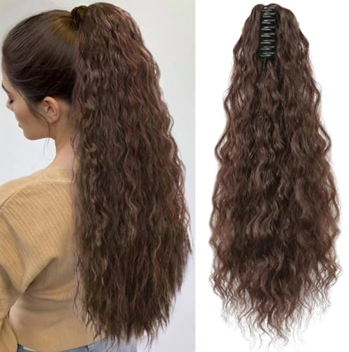 TTPSRY Coleta Postiza Pelo Natural con Pinza Cola Postiza Largo Ondulado Rizado Sintética Extensiones Coleta Postizos de Pelo para Mujeres 50 cm（Marrón claro）