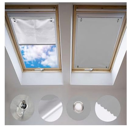 Johgee Dachfenster Rollo Thermo Sonnenschutz Silberbeschichtung Verdunkelungsrollo für Dachfenster GGU GGL GPU GPL GHU GHL GTU GTL GXU GXL (ohne Bohren mit Saugnäpfen,Größe 76x115cm), Grau