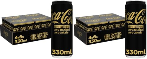 Coca-Cola Zero Zuccheri Zero Caffeina, Tutto il Gusto della Formula Coca-Cola Senza Calorie e Senza Caffeina, Lattina 100% riciclabile - 24 Lattine da 330 ml (Confezione da 2)