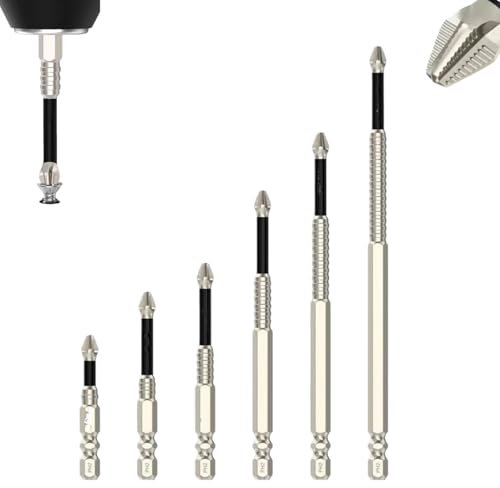 Juego de 6 brocas de destornillador de alta magnética, puntas antideslizantes duraderas de acero S2 para taladros eléctricos/de impacto, diseño antiimpacto de 50-150 mm