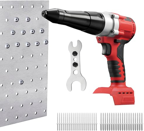 Cordless Rivet Gun for Milwaukee 18V Battery, Brushless Electric Rivet Gun Tool with 40 Rivets, LED Light & Nose Piece, Pop Rivet Gun for Metal, Plastic and Leather (NO Battery)