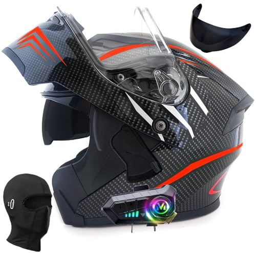 Klapphelm mit Bluetooth, Helm für Motorräder Integralhelme Flip-up Motorradhelm ECE2206-Zertifizierung Anti-Fog-Doppelspiegel Die Windgeräusche Leicht, S~XXXL