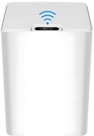 Gevvnss Pattumiera Intelligente con Sensore,Pattumiera Automatica 15 L Silenziosa,IPX5 Impermeabile,Elettrico Pattumiera Bagno con Coperchio per Cucina,Bagno,Ufficio e Soggiorno,Bianco