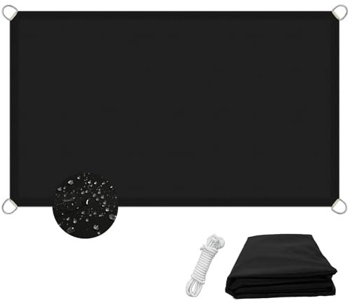 Telo ombreggiante da giardino impermeabile 6 x 6 m, con anelli a D per protezione solare e privacy, copertura in poliestere nero per patio esterno