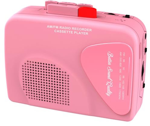 Lettore Registratore di cassette Portatile, Radio AM/FM, Altoparlante Integrato, Presa Cuffie, Clip da Cintura Incluso
