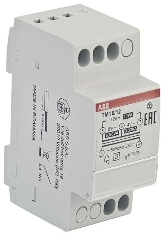 Klingeltrafo von ABB Typ TM 10/12 Eingang 230V | Ausgang 4-8-12V | 2,5-1,3-0,8A Reiheneinbaugerät