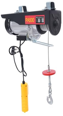 RjcdOPL Electric Hoist 500kg 1050W, 220V Overhead Electric Winch with Remote Control, Aluminium Motor, 18m Wire Rope, Durable Lifting System for Garage, Workshop, Construction, Warehouses