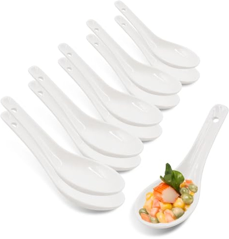 Fahibin 10 pcs White Porcelain Soup Spoon, Asian Soup Spoons Ceramic, Ceramic Chinese Soup Spoons for Home Kitchen Restaurant,5.03 inch