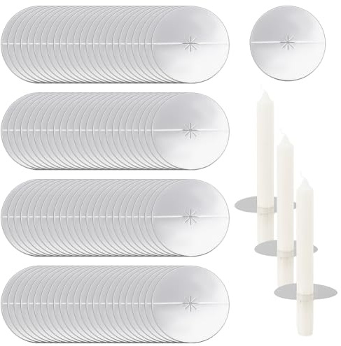 FINGERINSPIRE 100Pcs Paper Candle Holder 80mm in diameter Tin Foil Paper Candle Bobeche Gainsboro Color Round Candles Drip Protectors for Candlelight Vigil Church Service Devotional Christmas Eve