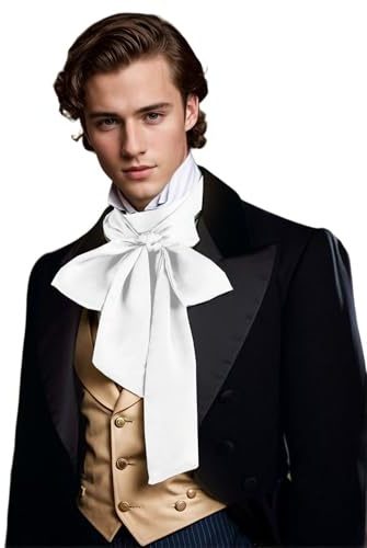 Unykaflor Sciarpa Jabot Cravat rinascimentale, collare da uomo per costume vittoriano edoardiano western matrimonio cravatta Halloween, bianco, One Size