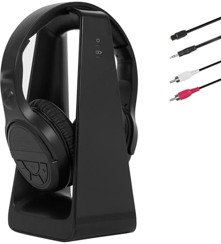 Kabellose TV-Kopfhörer für Senioren mit Großen Tasten, 2,4G Sender-Ladestation, Unterstützung Optischen/RCA/AUX-Ausgang Bluetooth-Over-Ear-Kopfhörer mit 3EQ-Modi, 30m Reichweite keine Audioverzögerung