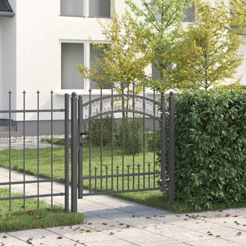 vidaXL Zauntor mit Speer-Top KAMPEN 103 x 100 cm Stahl Grau, Garten & Terrasse, traditionelle Zauntür, Sicherheit für draußen, Eingang zur Terrasse, rustikaler Charme