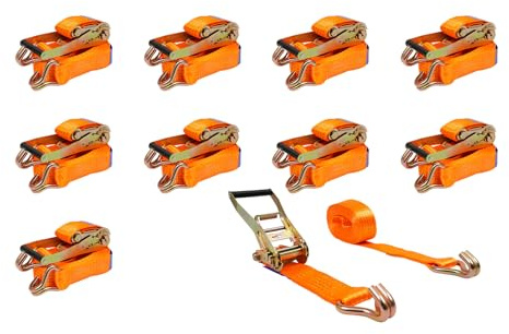 10 Stück Spanngurte mit Ratsche 500kg Tragkraf 10m Spanngurt, Zurrgurte mit Haken für LKW & Anhänger - Schwere Lasten, Transport & Ladungssicherung (10m x 5cm)