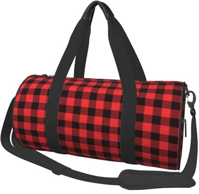 Nevjipu Grande borsone da viaggio – Buffalo Plaid rosso nero stampa borsa da viaggio palestra per donne uomini borse pieghevoli per donne uomini con cerniera tasche multiple
