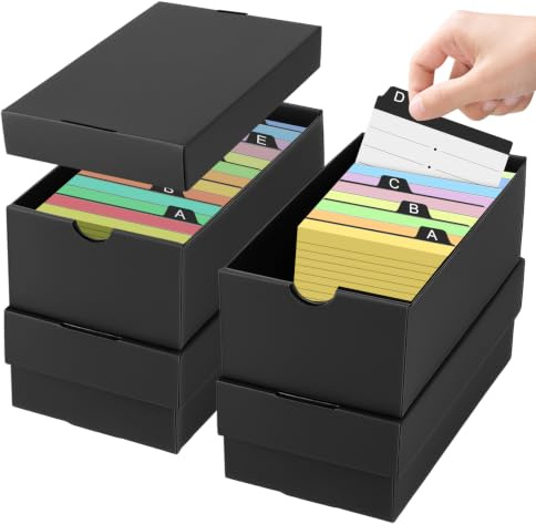4Pcs Karteikarten Box A6, Kapazität 980 Blätter, Karteikartenbox A6 für 101,6 × 152,4 mm Index-, Lesekarten, Schwarz Lernkarteibox, Vokabelbox Unterwegs Lernen, Lernbox für Schulsachen Büro Zuhause