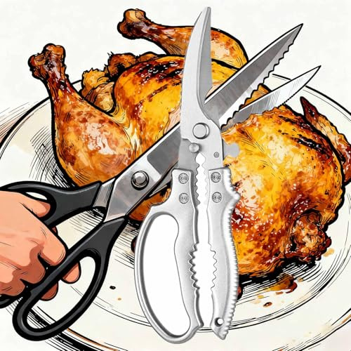 Kitchen Scissors, Super Sharp Multi-Purpose Poultry Shears, Spring-Loaded for Cooking and Butchering