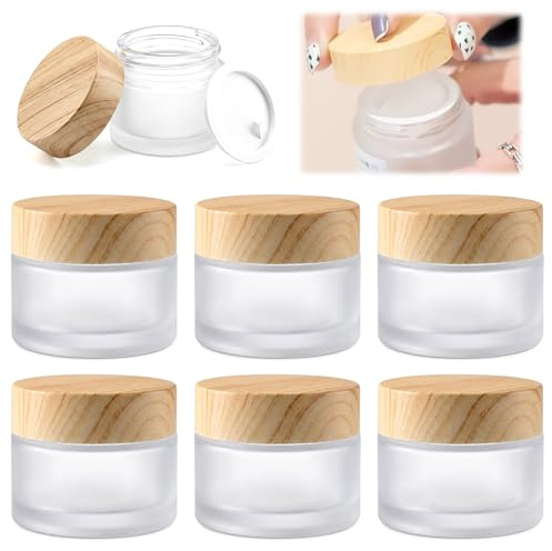 6 Pièces 15ml Petit Pot en Verre avec Couvercle, Boîtes à Crème en Verre | Pot Cosmetique Vide, Pots en Verres Dépoli, Pots Cosmétique avec Couvercle en Grain de Bois, pour Cosmétiques, Lotions