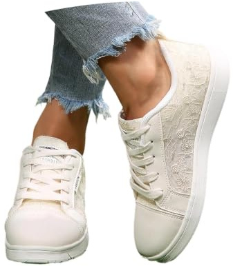Baskets blanches pour femme - Chaussures Dirndl - Chaussures de mariée blanches - Chaussures traditionnelles en dentelle - Élégantes chaussures en tissu - Brodées blanches - Chaussures de mariage