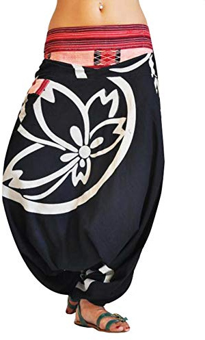virblatt – Aladinbyxor dam & haremsbyxor herr | bomull | Goa-byxor, lätta sommarbyxor, hippie, pumpbyxor, pluderbyxor, Svart1, L/XL