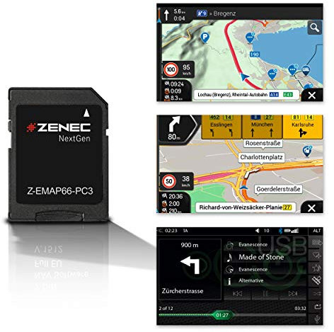 ZENEC Z-EMAP66-PC3: Micro SD-Karte mit PKW Navigation für ZENEC Autoradio/Multimediasystem Z-N966 und Z-N965, 3-D Karten für Europa, TMC, TPEG