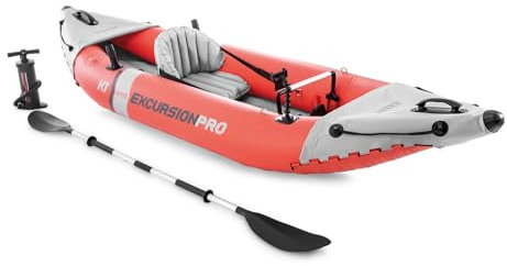 Intex 68303EP Excursion Pro Single Person Inflatable Vinyl Fishing Kayak Set, Red
