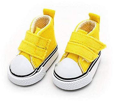 Aeromdale Puppenschuhe aus Segeltuch, einfarbig, 5 cm, Puppenschuhe mit Klebeband, für 20 cm Puppe, Mädchen, Spielzeug, Geschenk, Gelb, 1 Paar
