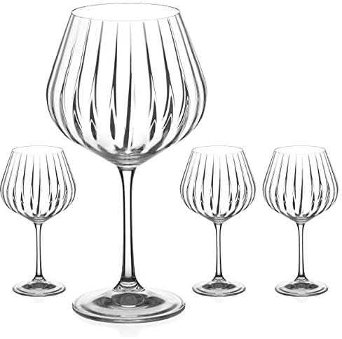 DIAMANTE Gin Glasses Copas 'Mirage' Set - Crystal Gin Balloon Glass with Optic Effect - Set of 4