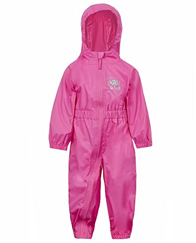 Metzuyan Baby Boys and Girls Unisex Waterproof Puddle Rainsuit All-In-One Dry Suit Outfit Pink 3-4 Years