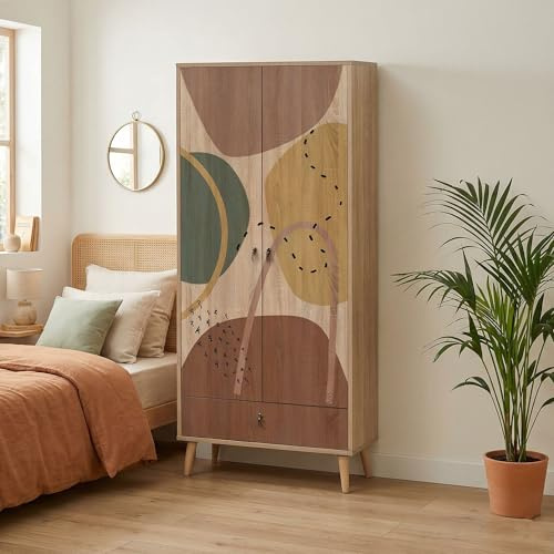 Dmora Kleiderschrank 2-türig Kurma 80x190 cm Bunt Garderobe