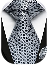 HISDERN Corbata a cuadros para hombre con pañuelo tejido Classic Sliver Necktie & Pocket Square Set