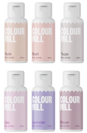 Colour Mill Oil Blend Set Bridal Colorants Alimentaires à Base d'Huile - Nourriture Dye: Nude, Blush, Taupe, Purplec, Lavender, Mauve - Food Coloring pour Décoration de Gâteaux - Set-6