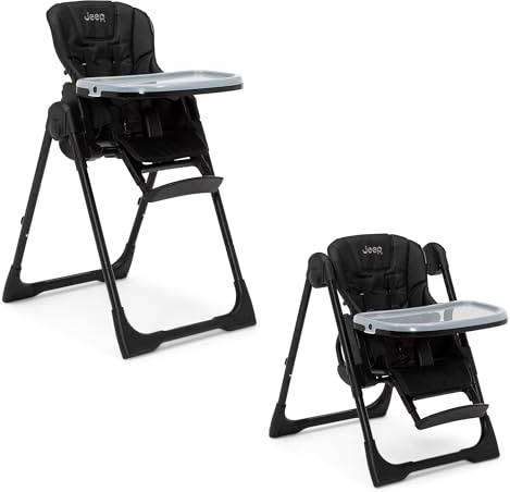 Jeep by Delta Children Classic Convertible 2-in-1 High Chair for Babies and Toddlers with Adjustable Height, Recline & Footrest - Dishwasher Safe Meal Tray, Black