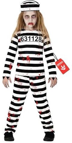 Morph Kids Fånge Zombiedräkt - Randig Barn Utklädning, Fängelsekostym för Pojkar & Flickor Storlek T2-XL, 7-9 År