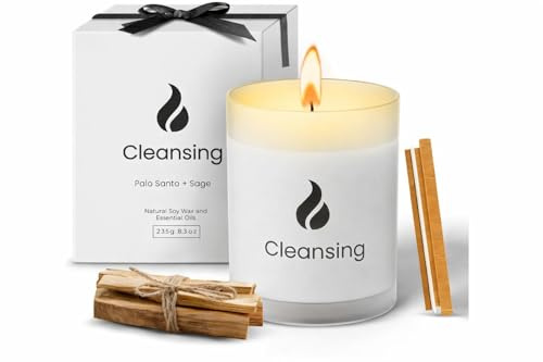 Natur IX Cleansing Scented Candles for Home | Sage & Palo Santo | Natural Non Toxic Soy Candles with Essential Oils | 50 H Long Burning | (Cleansing | Palo Santo & Sage)