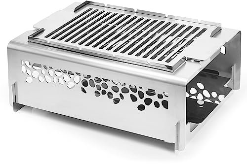 MBH - Barbacoa pequeña de mesa inox para hostelería. Parrilla profesional en acero inoxidable para cocinar a la brasa, a la piedra, a la llauna o en brochetas.