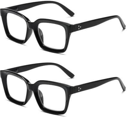 Hubeye Großem Lesebrille für Damen Herren Modisch Quadratische Rahmen Anti-Blaulicht Brillen Lesehilfe (Schwarz+Schwarz, 1.25)